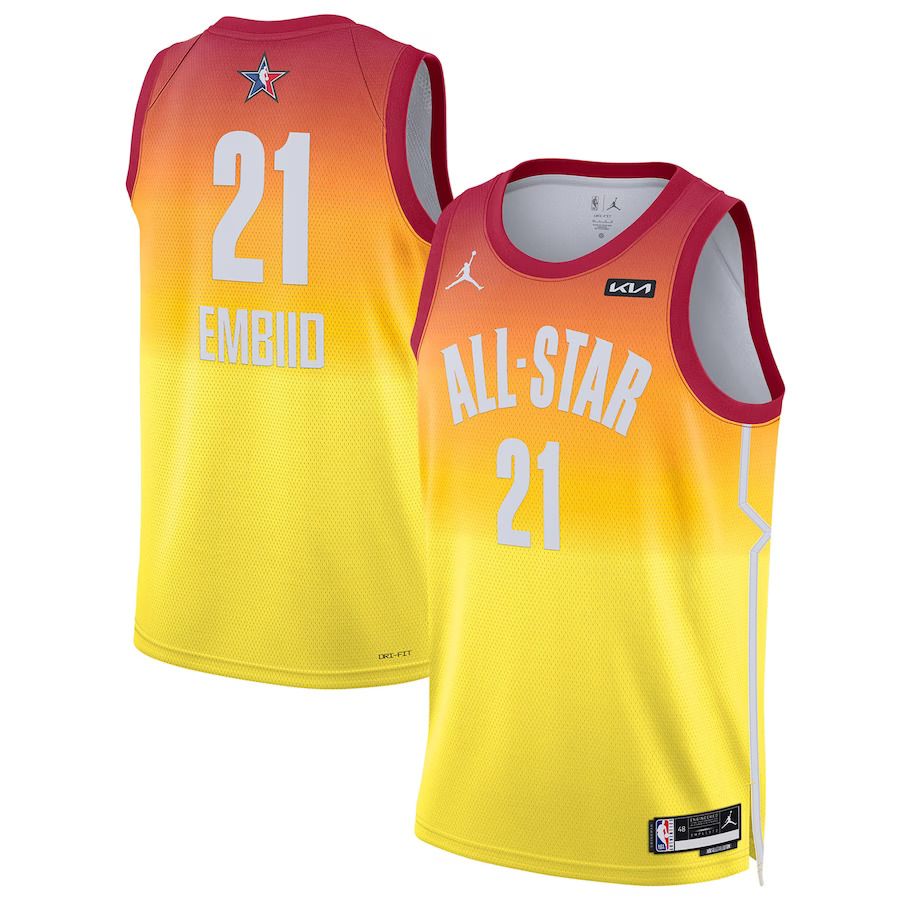Men Philadelphia 76ers 21 Joel Embiid Jordan Brand Orange 2023 NBA All-Star Game Swingman NBA Jersey